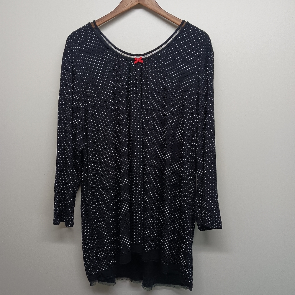 Ellen Tracy Tunic Top Women Plus Size 3X Black White Dots Stretch Relaxed Casual